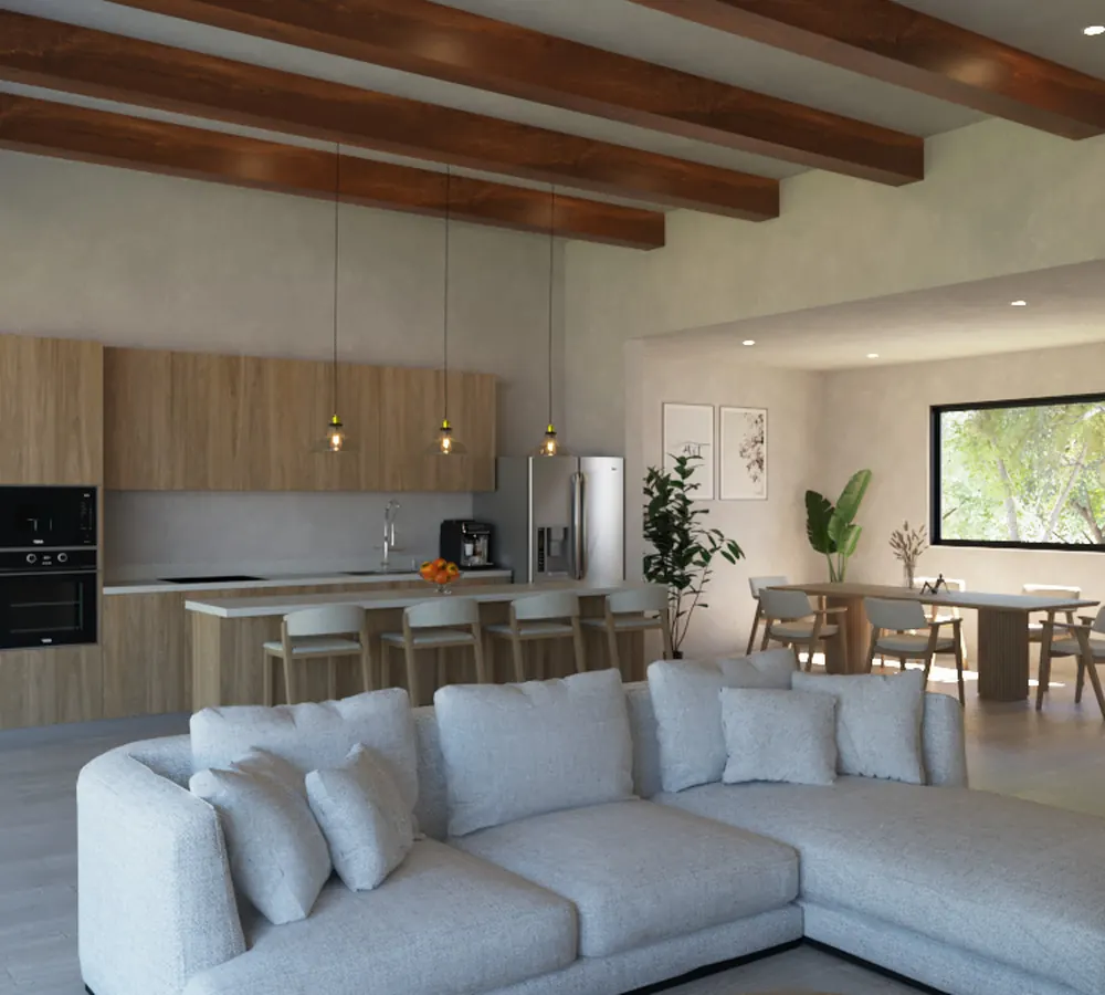 Render de la villa tipo b, por dentro, vista 2